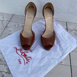 Christian Louboutin Tan Peep-Toe Heels
